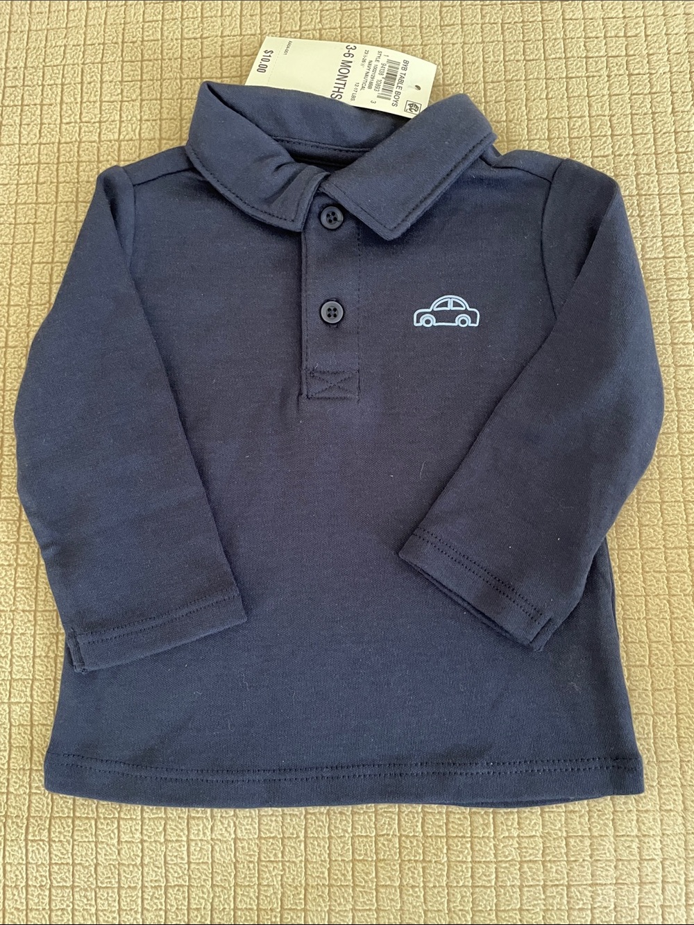 First Impressions Navy Long-Sleeve Polo with Car Graphic. NWT!